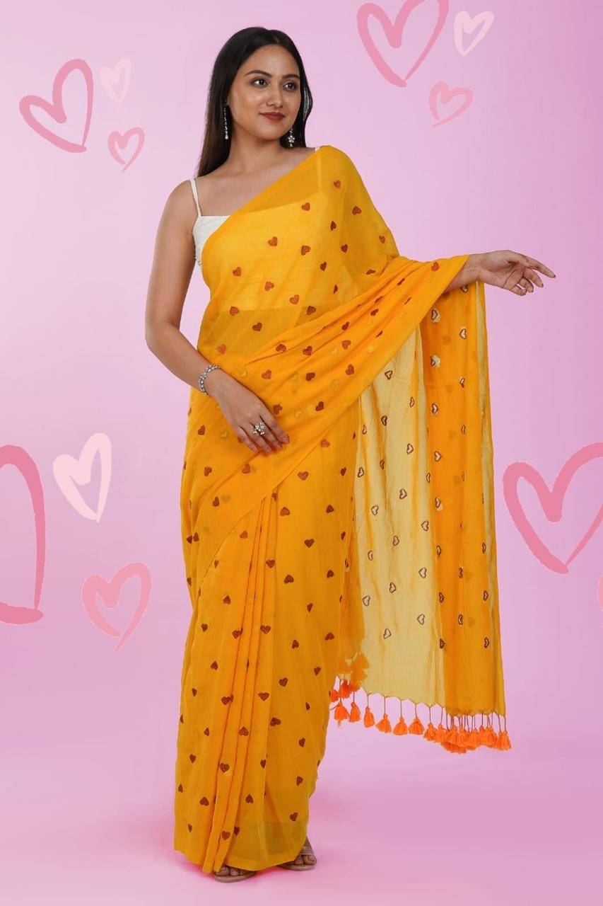 SARADA HANDLOOM Cotton Embroidered Saree With Unstitched Blouse Piece ( Yellow ) SARADA HANDLOOM Cotton Embroidered Saree With Unstitched Blouse Piece ( Yellow )