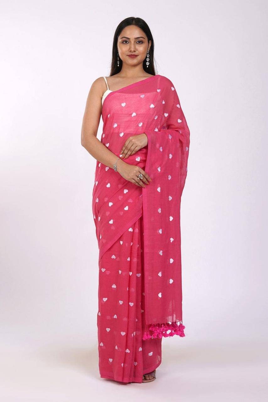     			SARADA HANDLOOM Cotton Embroidered Saree With Unstitched Blouse Piece ( Rani )