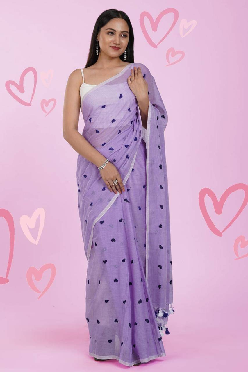    			SARADA HANDLOOM Cotton Embroidered Saree With Unstitched Blouse Piece ( Purple )
