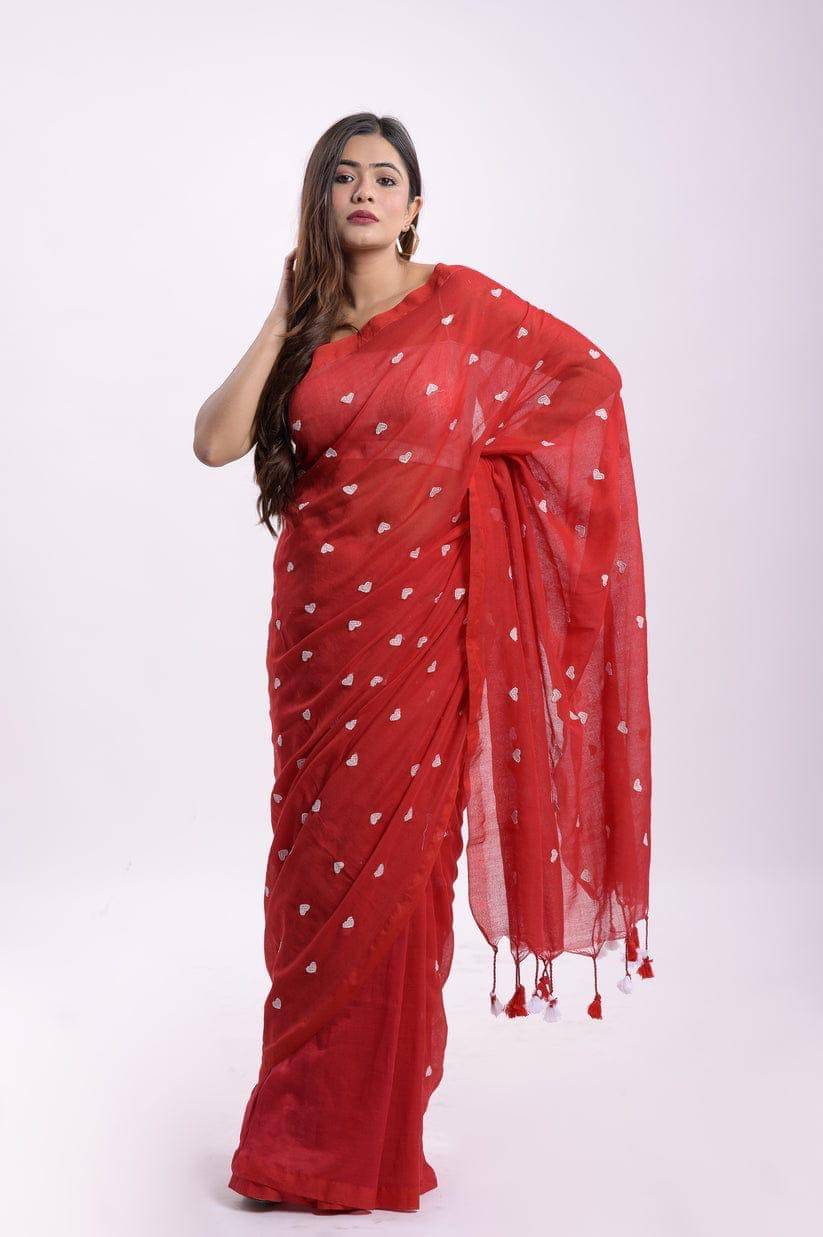 SARADA HANDLOOM Cotton Printed Saree With Unstitched Blouse Piece ( Red )     			SARADA HANDLOOM Cotton Printed Saree With Unstitched Blouse Piece ( Red )