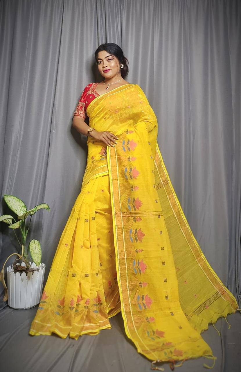 SARADA HANDLOOM Cotton Printed Saree With Unstitched Blouse Piece ( Yellow ) SARADA HANDLOOM Cotton Printed Saree With Unstitched Blouse Piece ( Yellow )