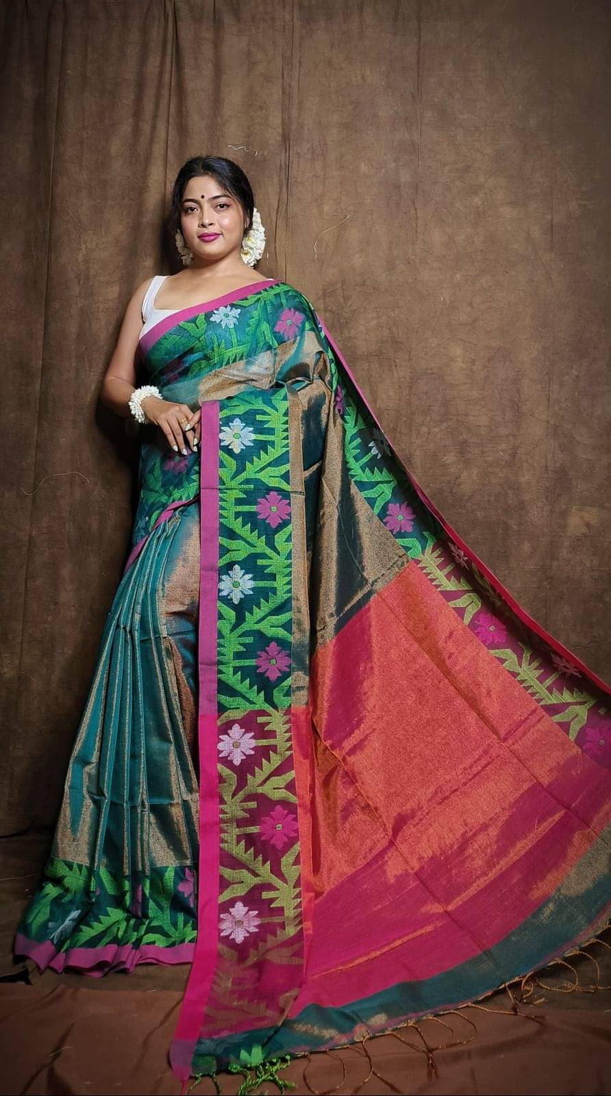     			SARADA HANDLOOM Cotton Printed Saree With Unstitched Blouse Piece ( Blue )