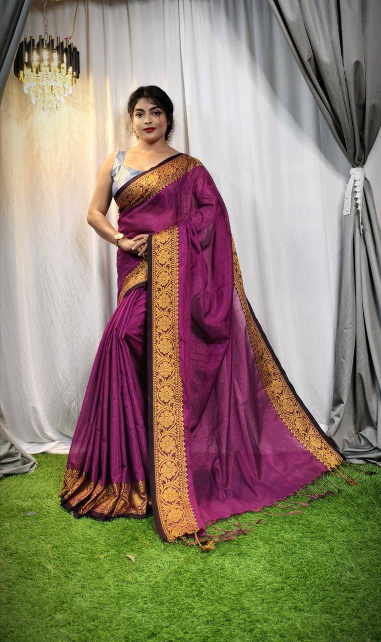     			SARADA HANDLOOM Cotton Self Design Saree With Unstitched Blouse Piece ( Wine )