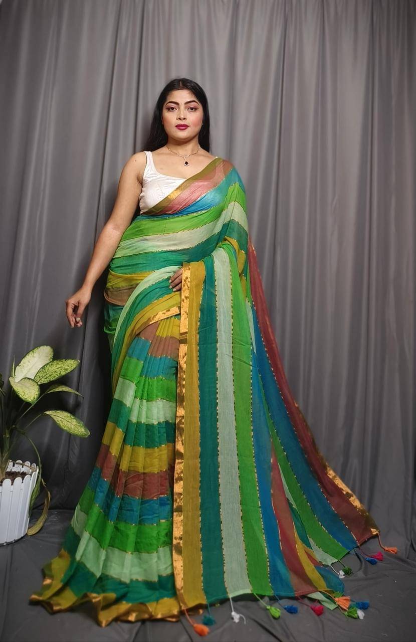 SARADA HANDLOOM Cotton Striped Saree With Unstitched Blouse Piece ( Multicolor ) SARADA HANDLOOM Cotton Striped Saree With Unstitched Blouse Piece ( Multicolor )