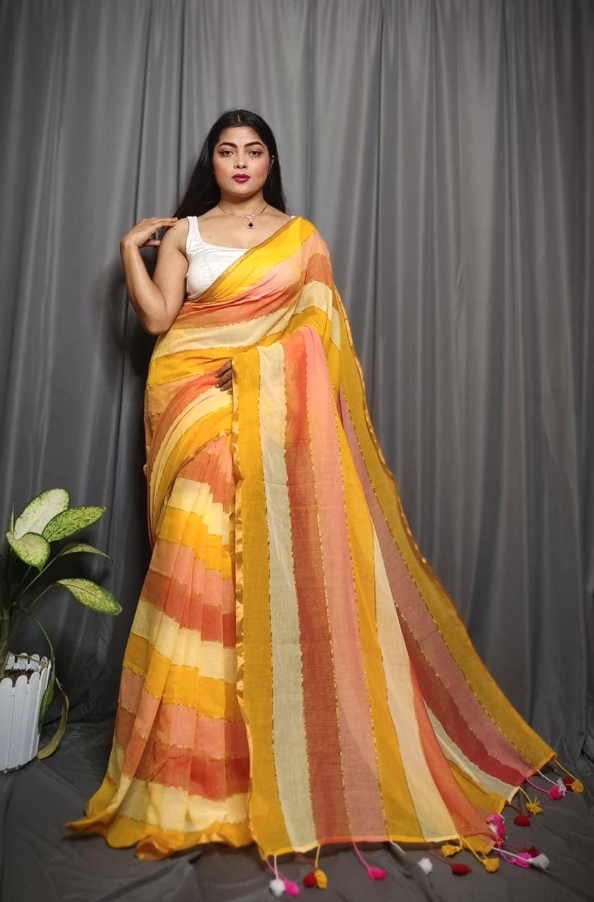 SARADA HANDLOOM Cotton Striped Saree With Unstitched Blouse Piece ( Multicolor ) SARADA HANDLOOM Cotton Striped Saree With Unstitched Blouse Piece ( Multicolor )