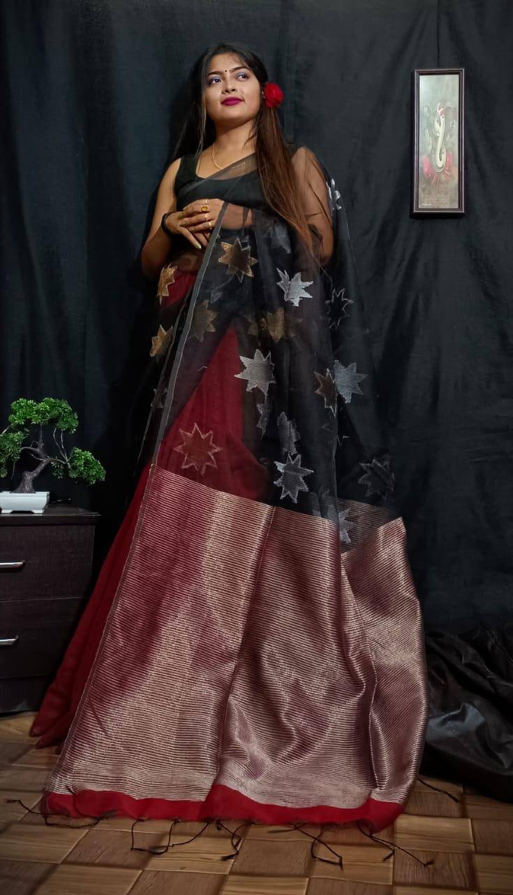 SARADA HANDLOOM Cotton Woven Saree With Unstitched Blouse Piece ( Black )     			SARADA HANDLOOM Cotton Woven Saree With Unstitched Blouse Piece ( Black )