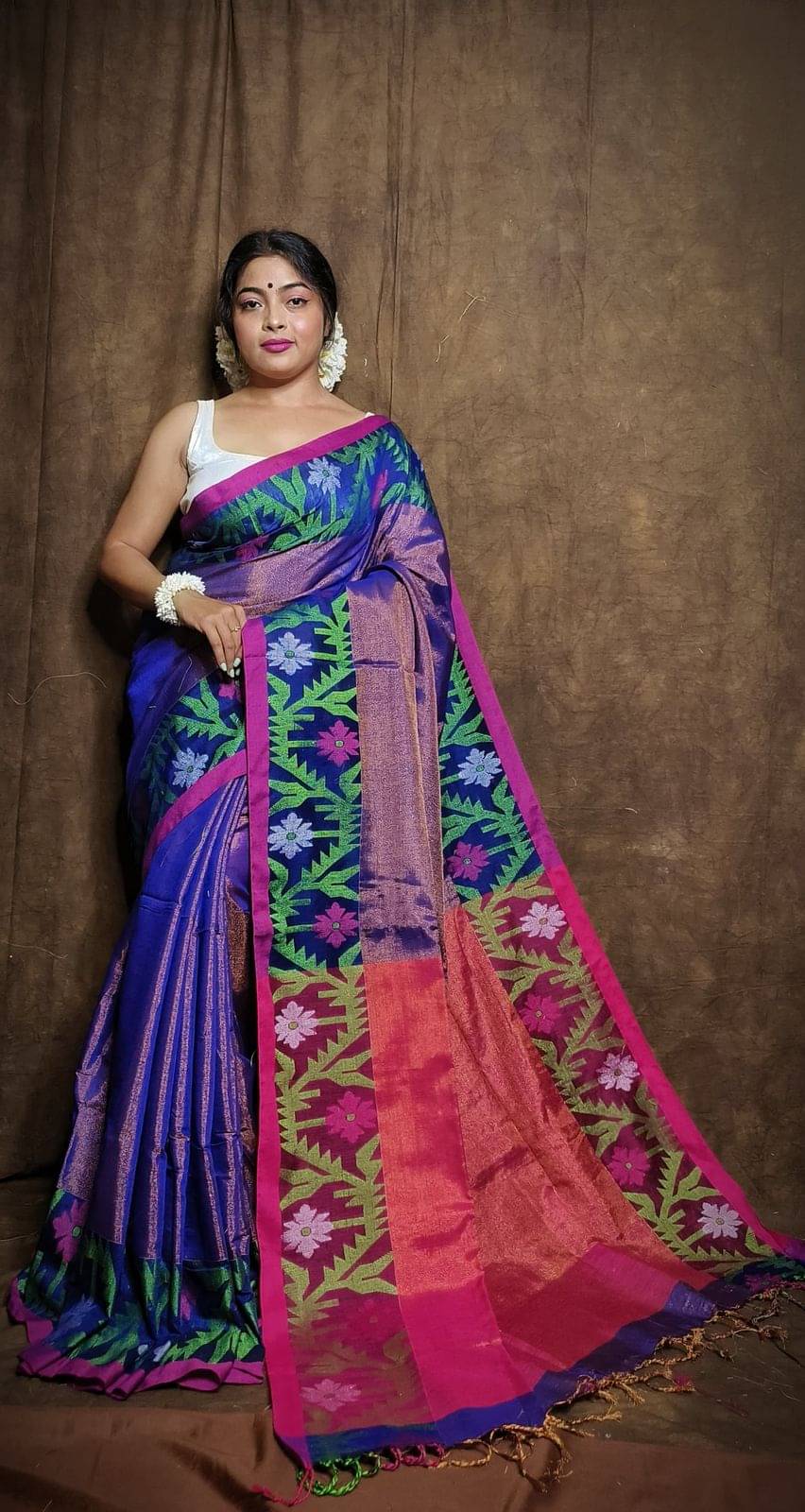     			SARADA HANDLOOM Cotton Woven Saree With Unstitched Blouse Piece ( Blue )