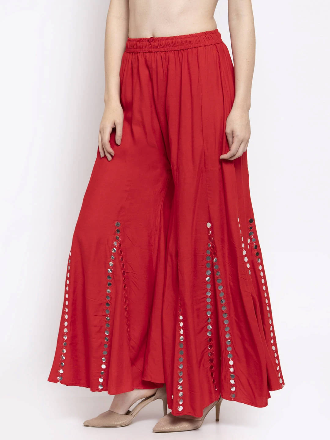     			SMASUM Pack of 1 Rayon Flared Women's Palazzos ( Red )