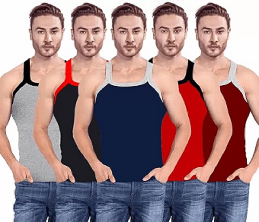 SONME ENTERPRISES Pack of 5 Cotton Blend Basic Vest For Men ( Multicolor ) - Nightwear & Loungewear | Buy online on ZillyBuy
