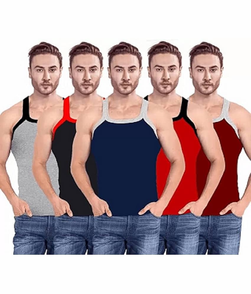SONME ENTERPRISES Pack of 5 Cotton Blend Basic Vest For Men ( Multicolor ) - Nightwear & Loungewear | Buy online on ZillyBuy