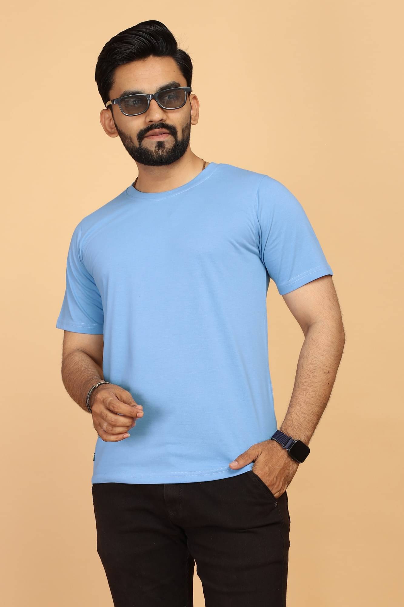 STI Cotton Regular Fit Solid Half Sleeves Men's Round T-Shirt - Light Blue ( Pack of 1 )     			STI Cotton Regular Fit Solid Half Sleeves Men's Round T-Shirt - Light Blue ( Pack of 1 )