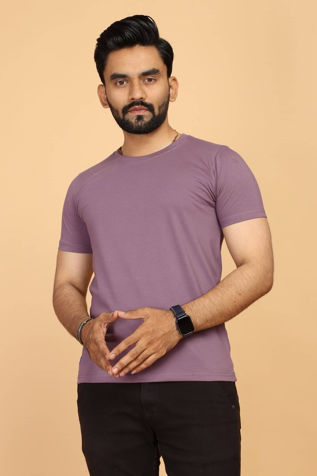     			STI Cotton Regular Fit Solid Half Sleeves Men's Round T-Shirt - Purple ( Pack of 1 )
