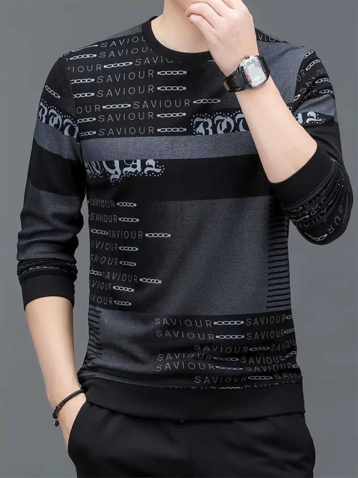 STI Polyester Regular Fit Printed Full Sleeves Men's Round T-Shirt - Grey ( Pack of 1 )