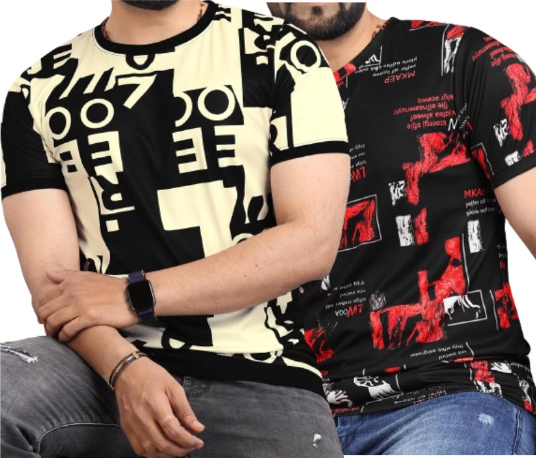     			STI Polyester Regular Fit Printed Half Sleeves Men's Round T-Shirt - Multicolor2 ( Pack of 2 )