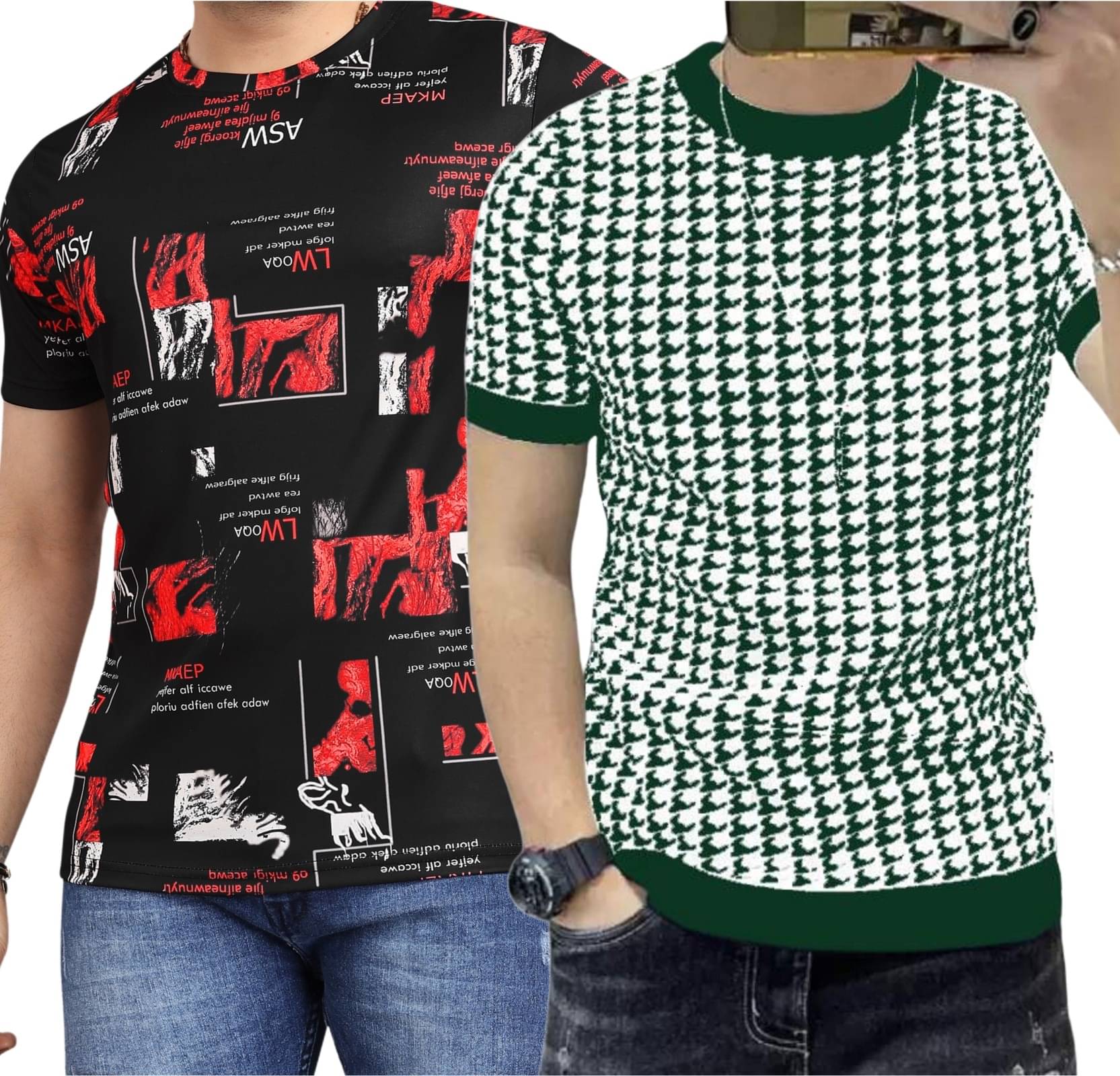     			STI Polyester Regular Fit Self Design Half Sleeves Men's Round T-Shirt - Multicolor12 ( Pack of 2 )