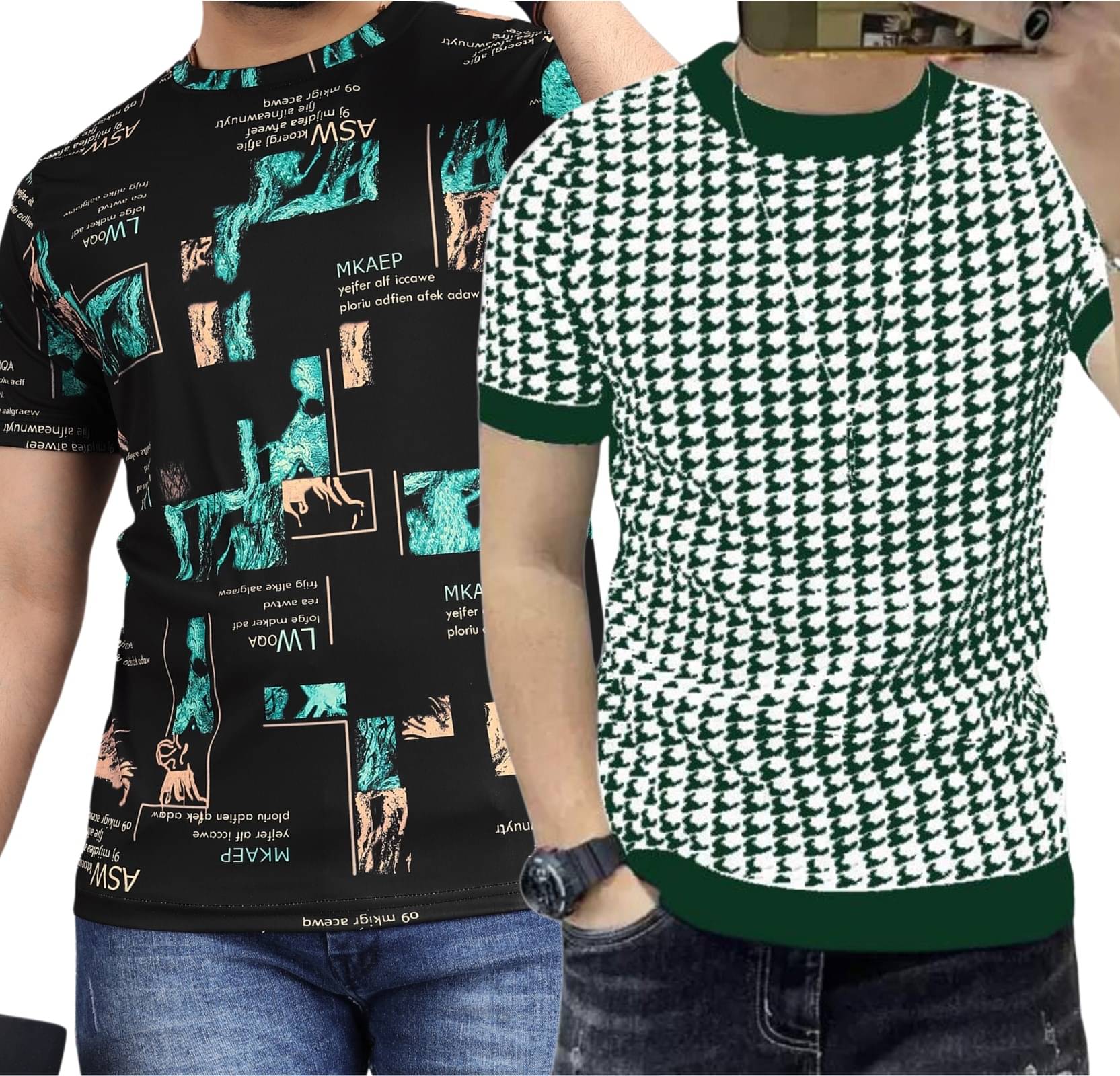     			STI Polyester Regular Fit Self Design Half Sleeves Men's Round T-Shirt - Multicolor10 ( Pack of 2 )
