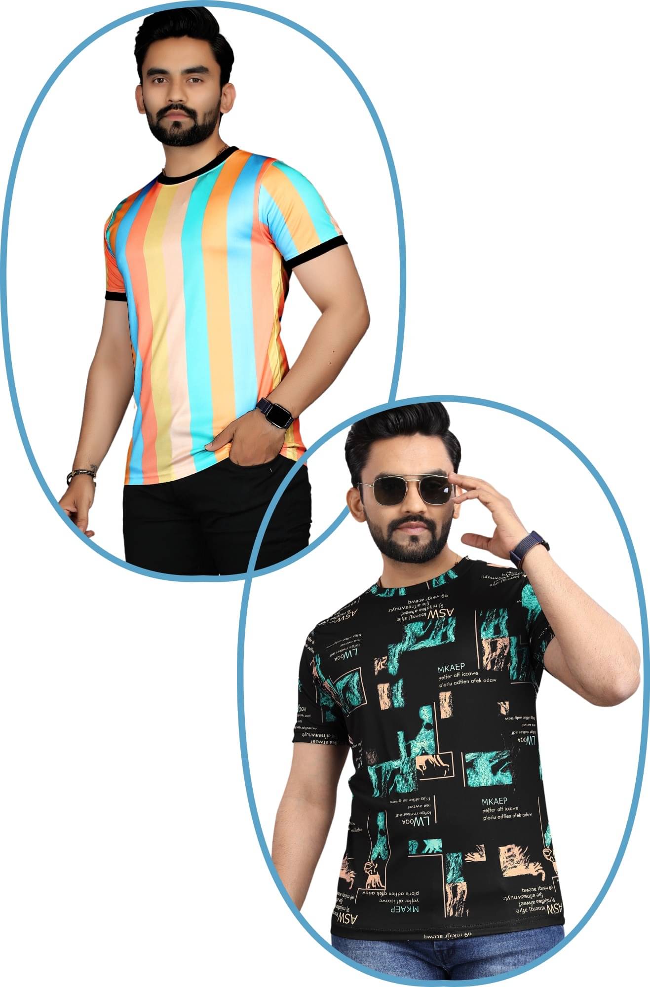     			STI Polyester Regular Fit Self Design Half Sleeves Men's Round T-Shirt - Multicolor11 ( Pack of 2 )