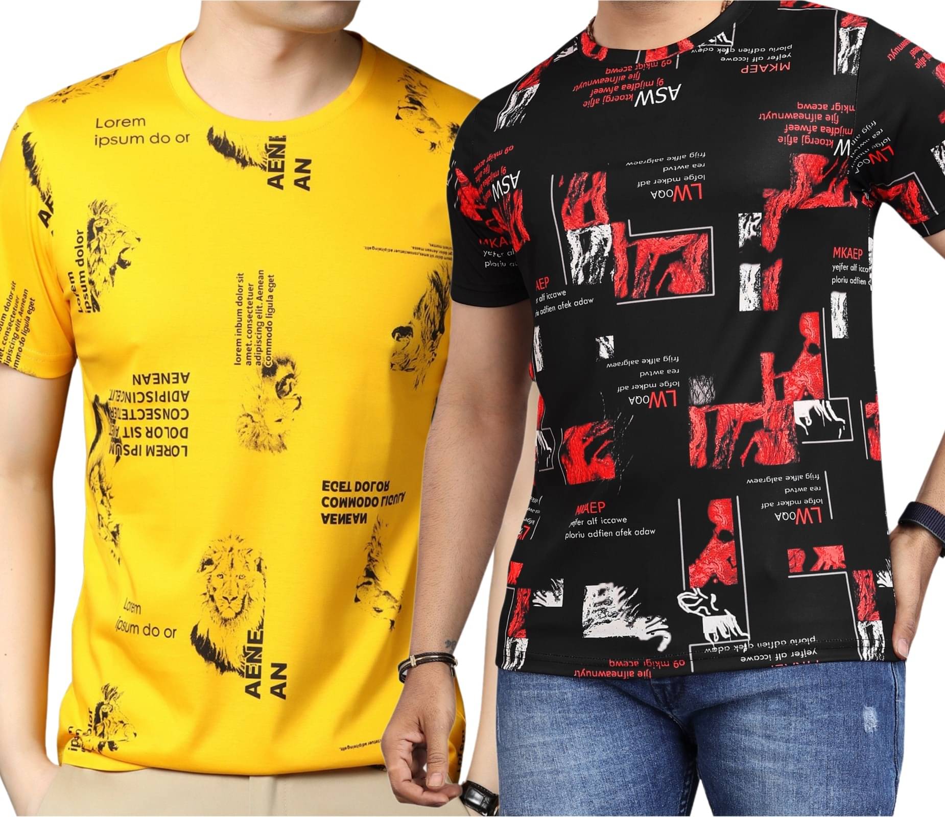     			STI Polyester Regular Fit Self Design Half Sleeves Men's Round T-Shirt - Multicolor4 ( Pack of 2 )