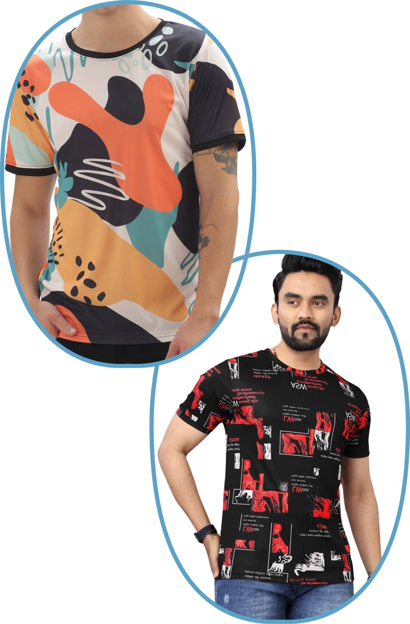     			STI Polyester Regular Fit Self Design Half Sleeves Men's Round T-Shirt - Multicolor7 ( Pack of 2 )