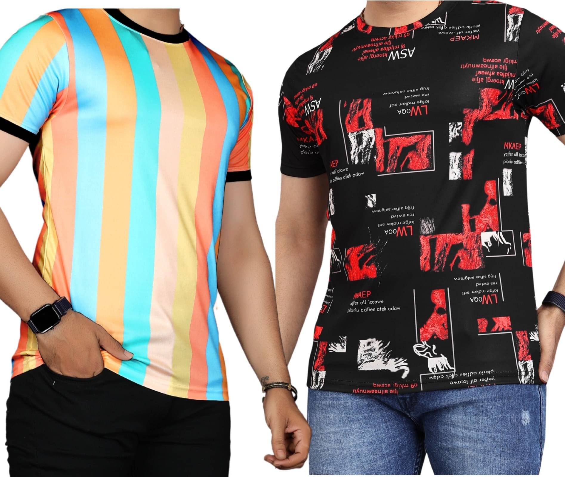     			STI Polyester Regular Fit Self Design Half Sleeves Men's Round T-Shirt - Multicolor6 ( Pack of 2 )