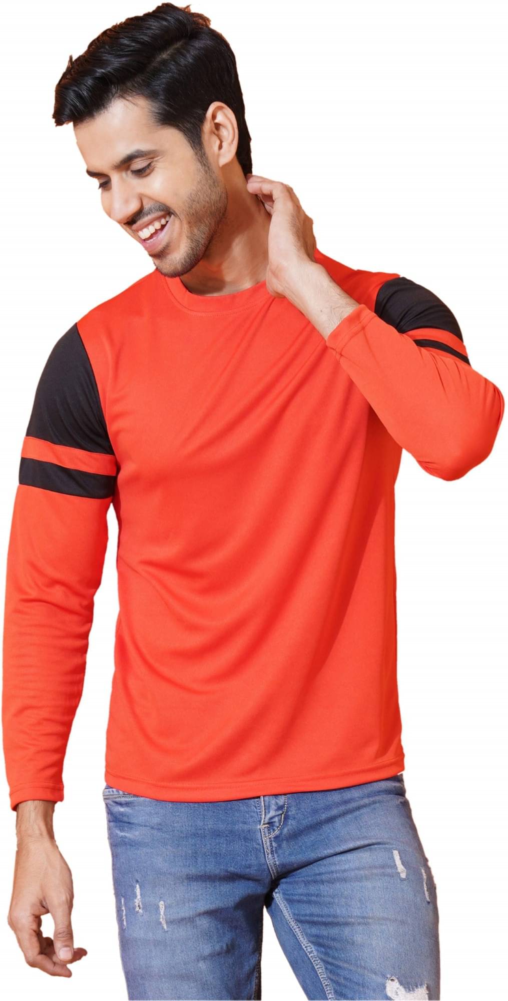     			STI Polyester Regular Fit Solid 3/4th Sleeves Men's Round T-Shirt - Orange ( Pack of 1 )