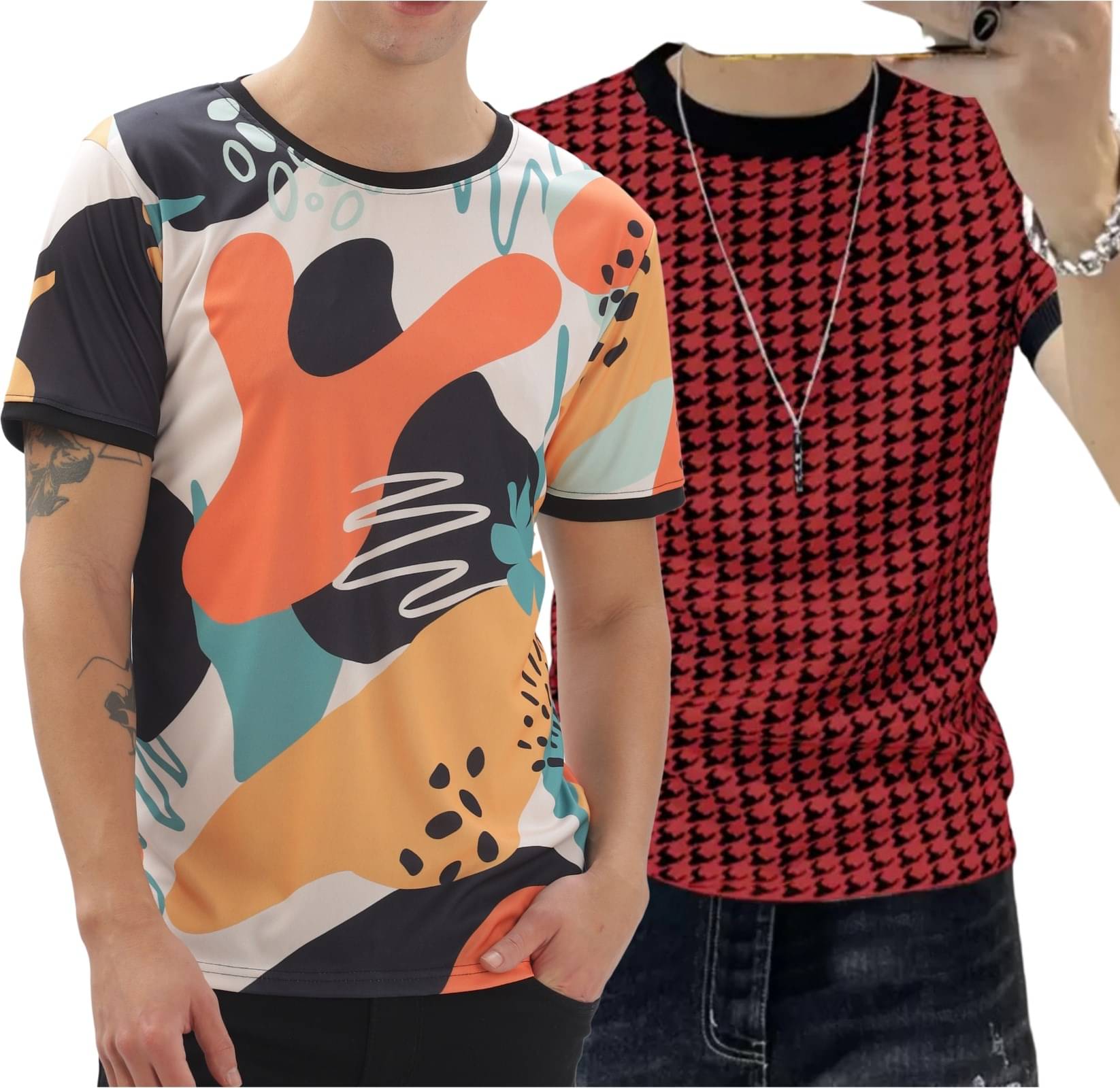     			STI Polyester Regular Fit Striped Half Sleeves Men's Round T-Shirt - Multicolor7 ( Pack of 2 )