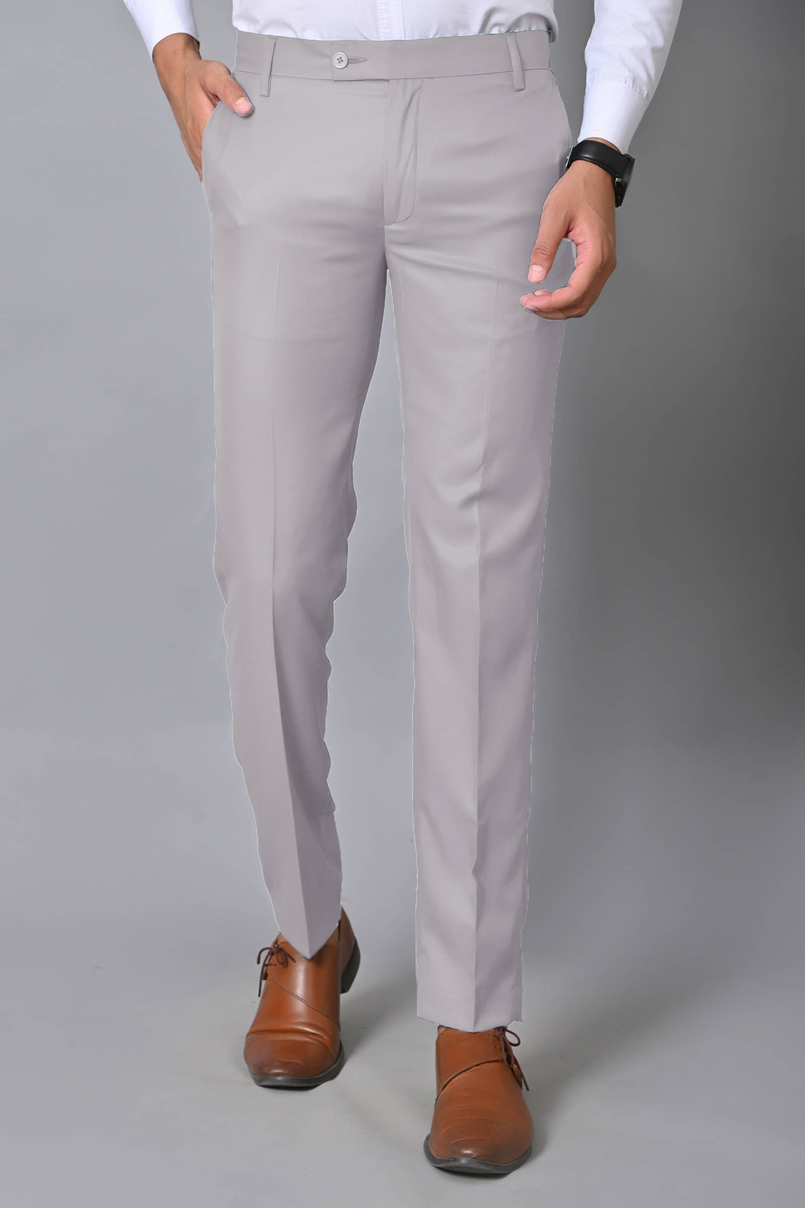     			SatyStyle Slim Flat Men's Formal Trouser - Silver ( Pack of 1 )