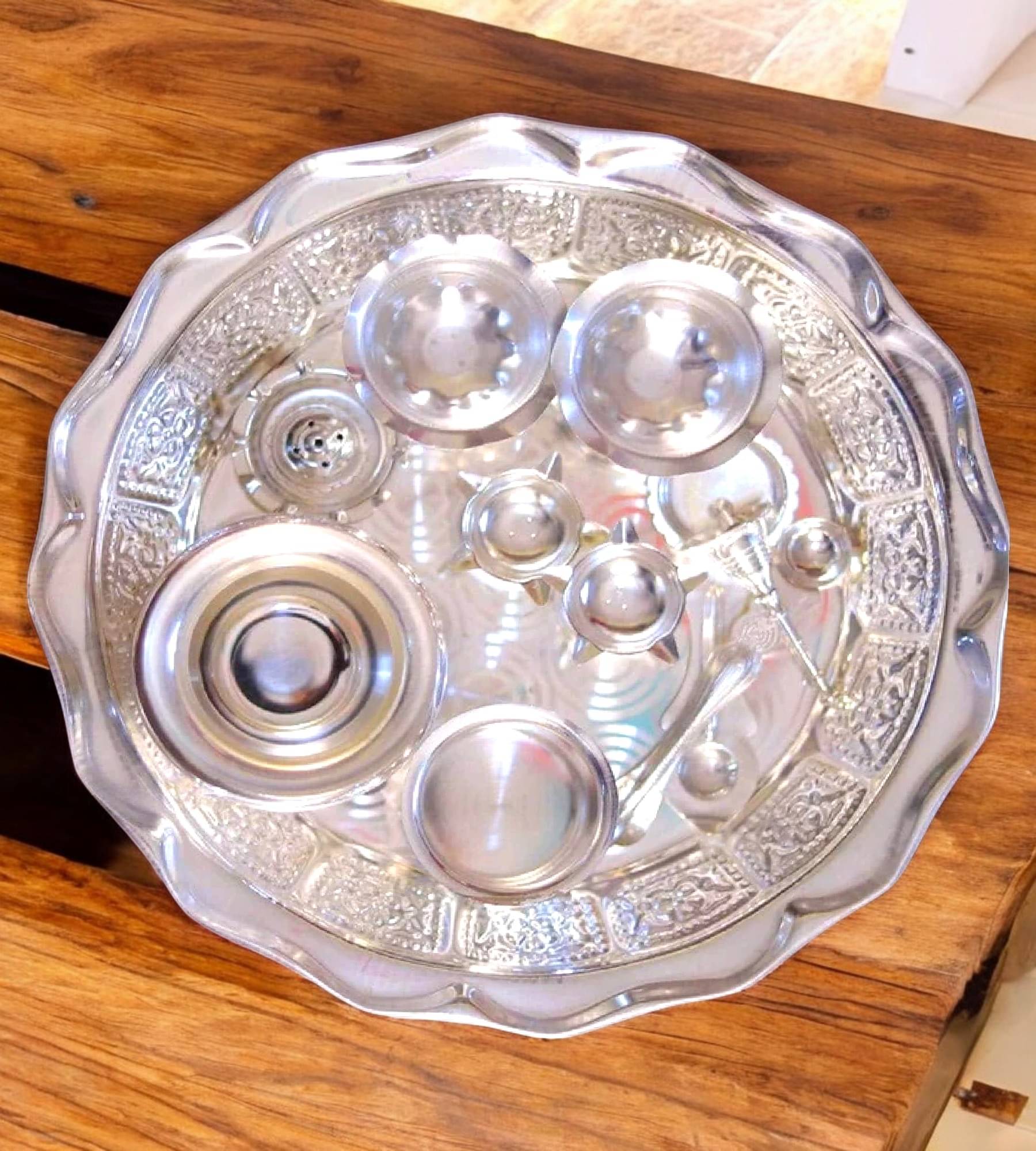     			Sigaram Steel Pooja Thali Arthi Set For Home Pooja Decore K4578