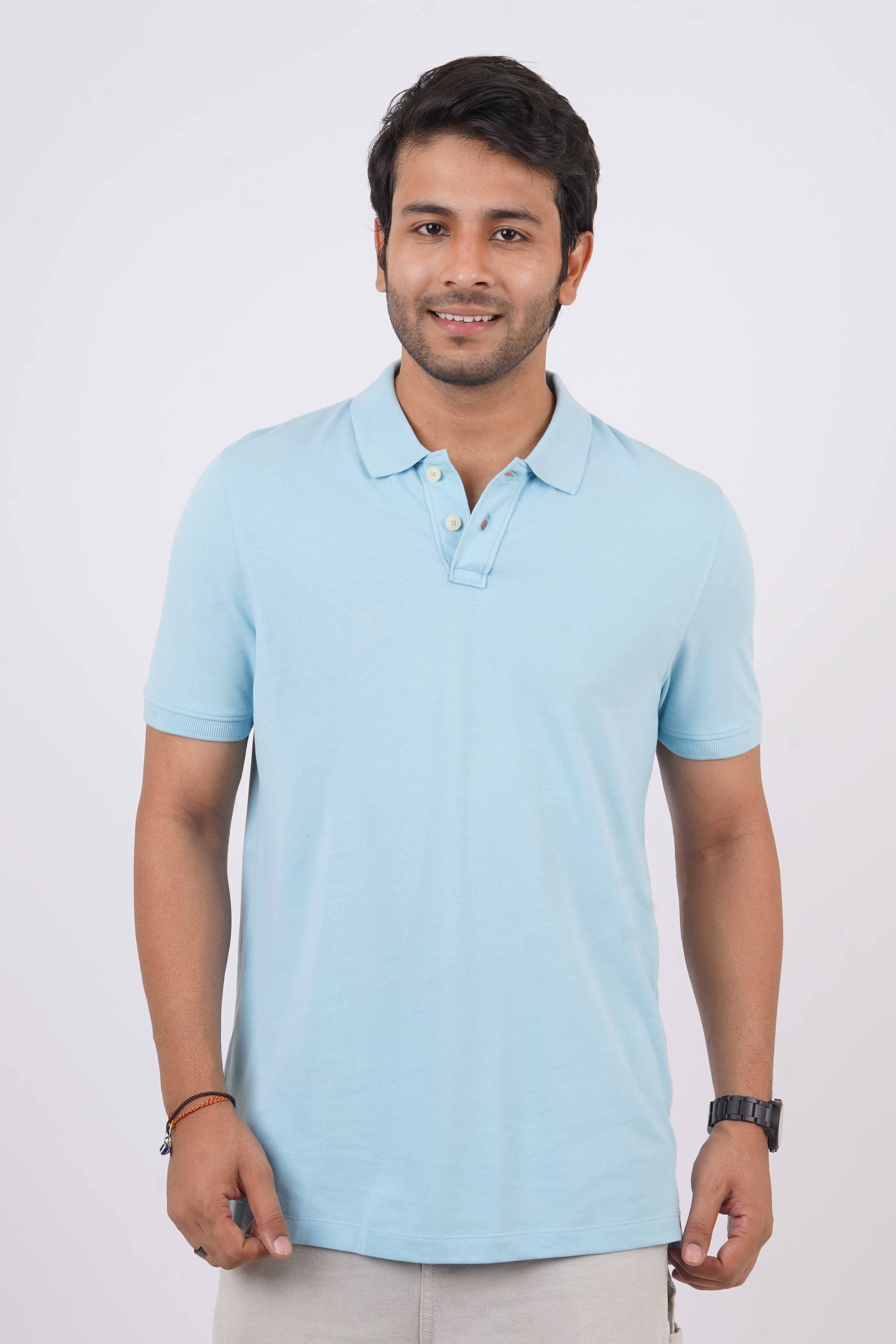     			Stalwart Pack of 1 Cotton Regular Fit Solid Half Sleeves Men's Polo T Shirt ( Light Blue )