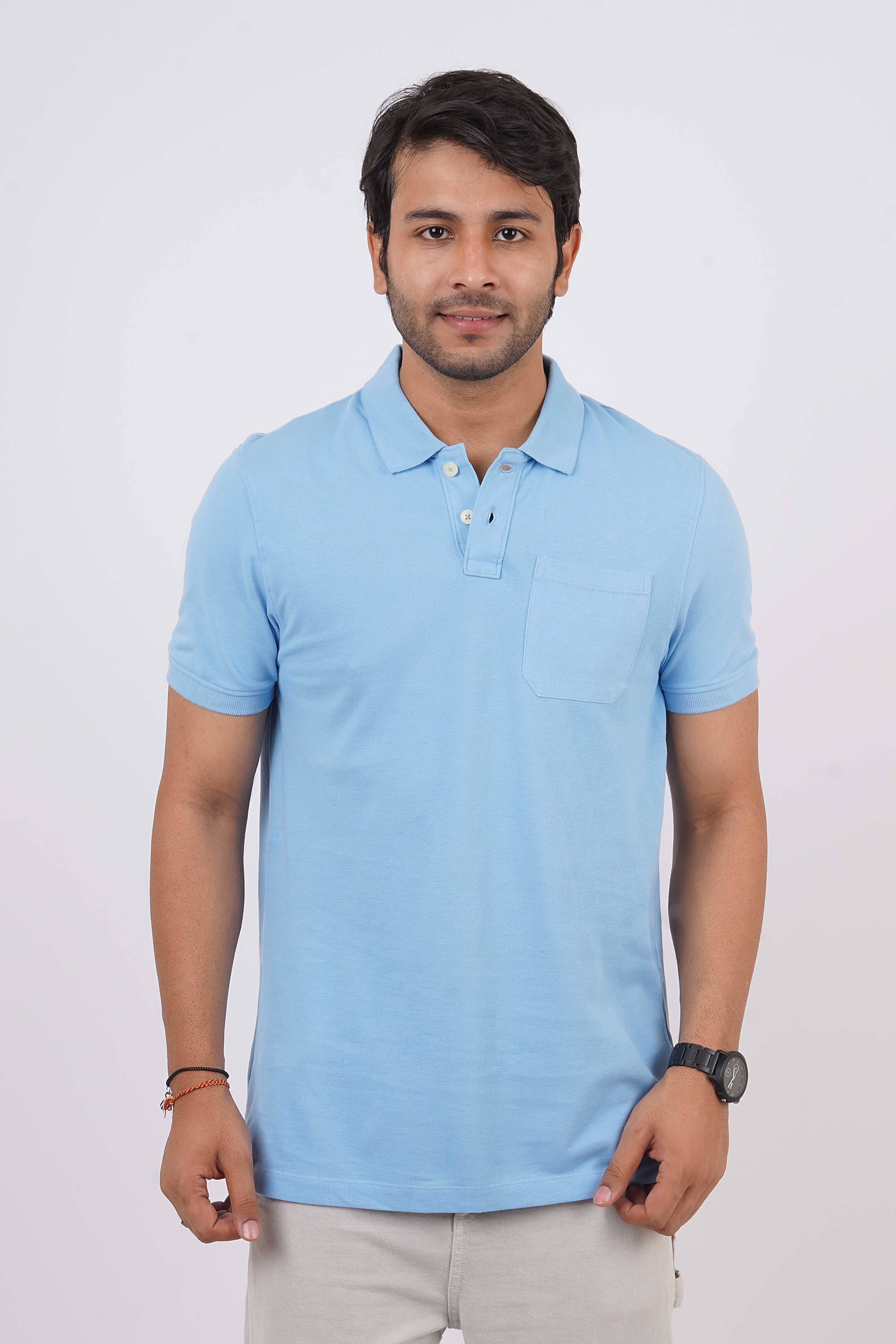    			Stalwart Pack of 1 Cotton Regular Fit Solid Half Sleeves Men's Polo T Shirt ( Light Blue )