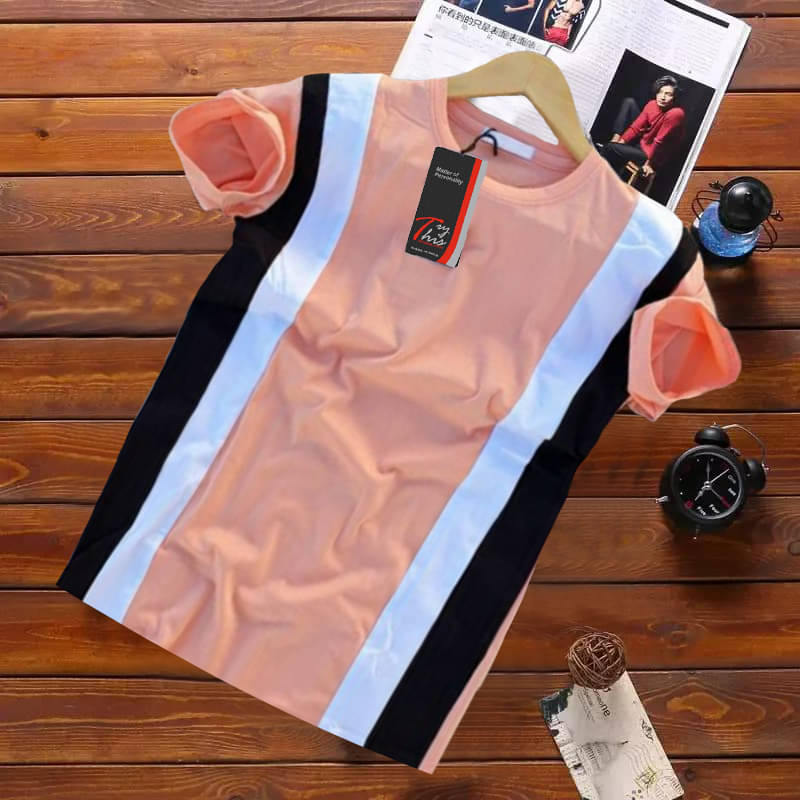     			Try This Cotton Blend Regular Fit Colorblock Half Sleeves Men's Round T-Shirt - Peach ( Pack of 1 )