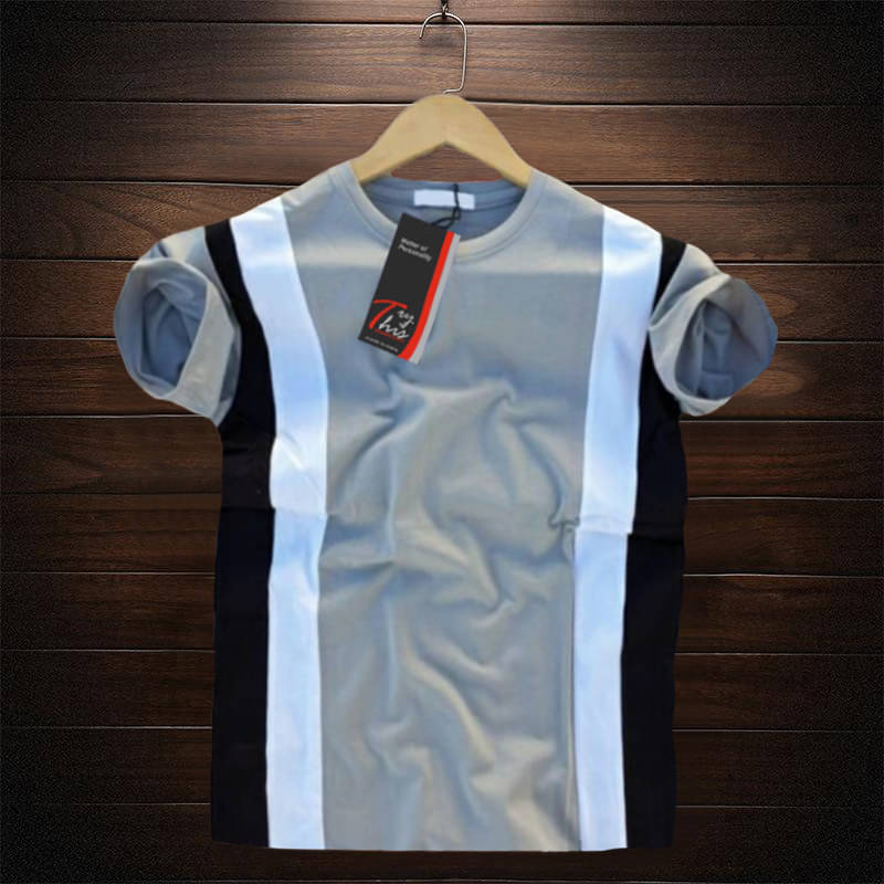     			Try This Cotton Blend Regular Fit Colorblock Half Sleeves Men's Round T-Shirt - Grey ( Pack of 1 )