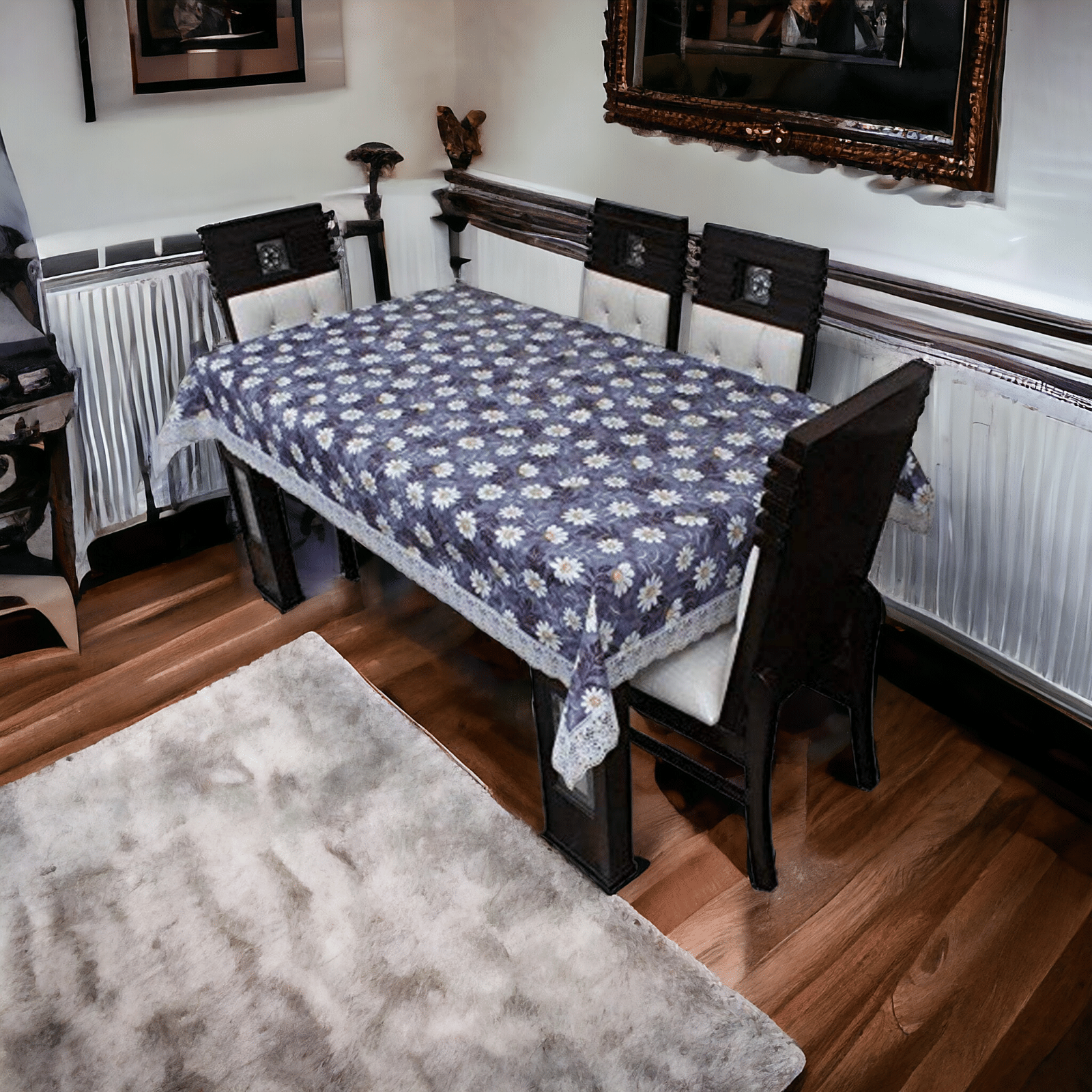     			mopak decor Embroidered Polyester 4 Seater Square Table Cover ( 152 x 102 ) cm Pack of 1 Blue