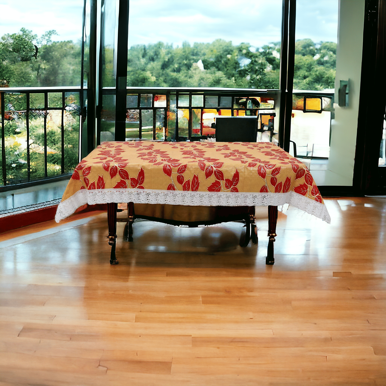     			mopak decor Embroidered Polyester 4 Seater Square Table Cover ( 152 x 102 ) cm Pack of 1 Red