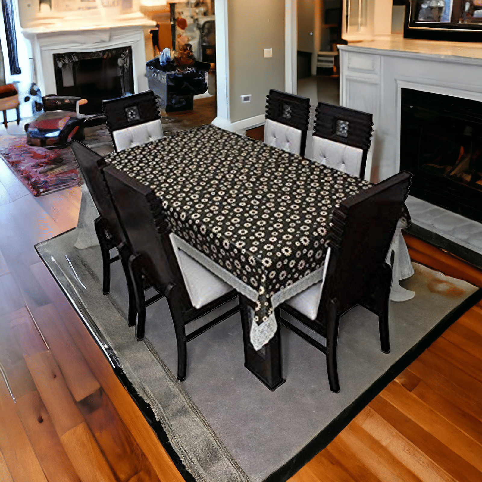     			mopak decor Embroidered Polyester 6 Seater Square Table Cover ( 229 x 152 ) cm Pack of 1 Brown