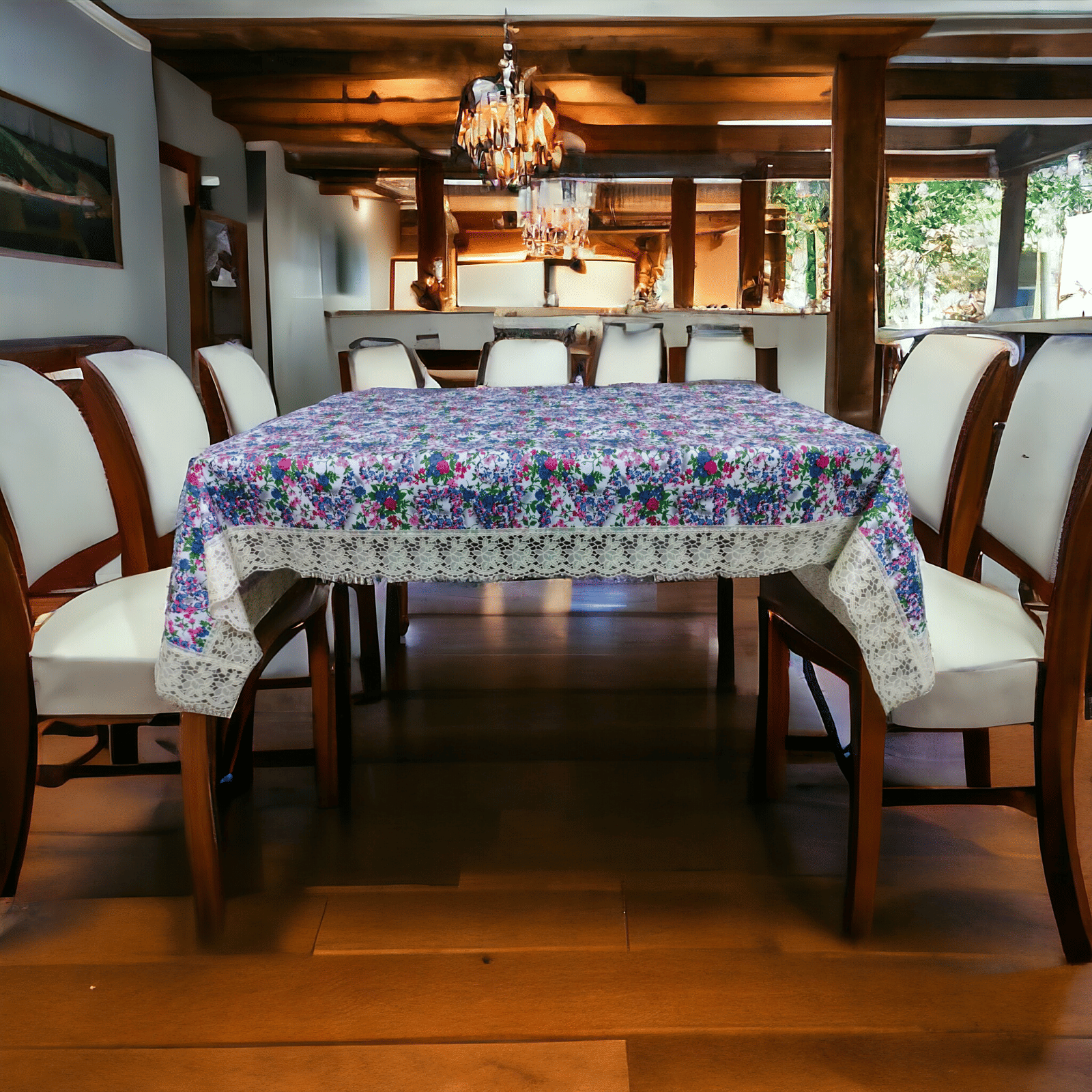     			mopak decor Embroidered Polyester 6 Seater Square Table Cover ( 229 x 152 ) cm Pack of 1 Blue