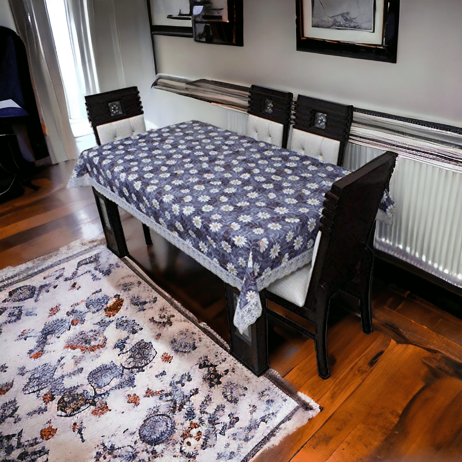     			mopak decor Embroidered Polyester 6 Seater Square Table Cover ( 229 x 152 ) cm Pack of 1 Blue