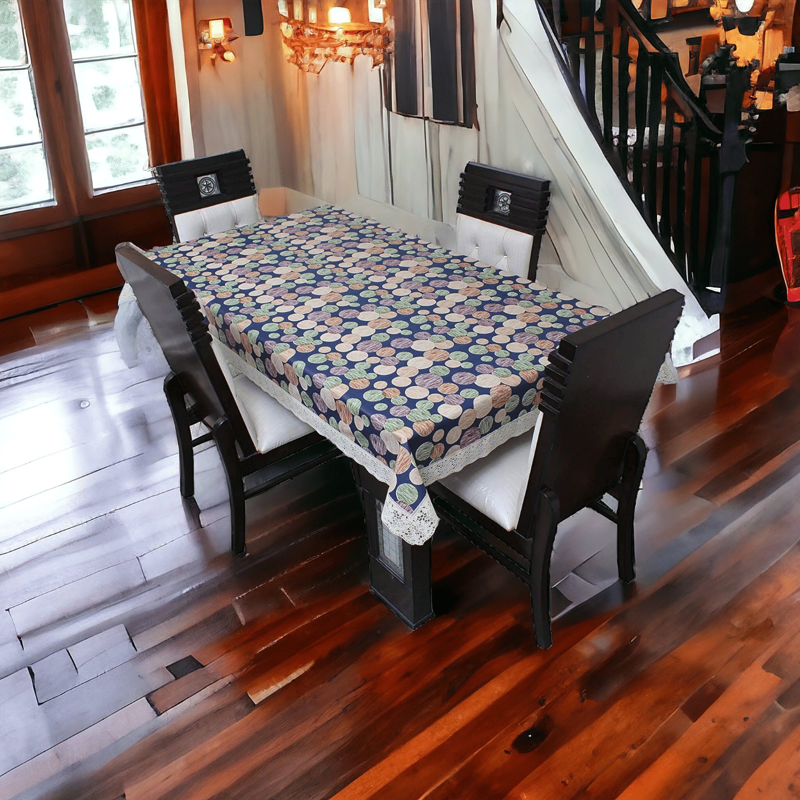     			mopak decor Embroidered Polyester 6 Seater Square Table Cover ( 229 x 152 ) cm Pack of 1 Blue