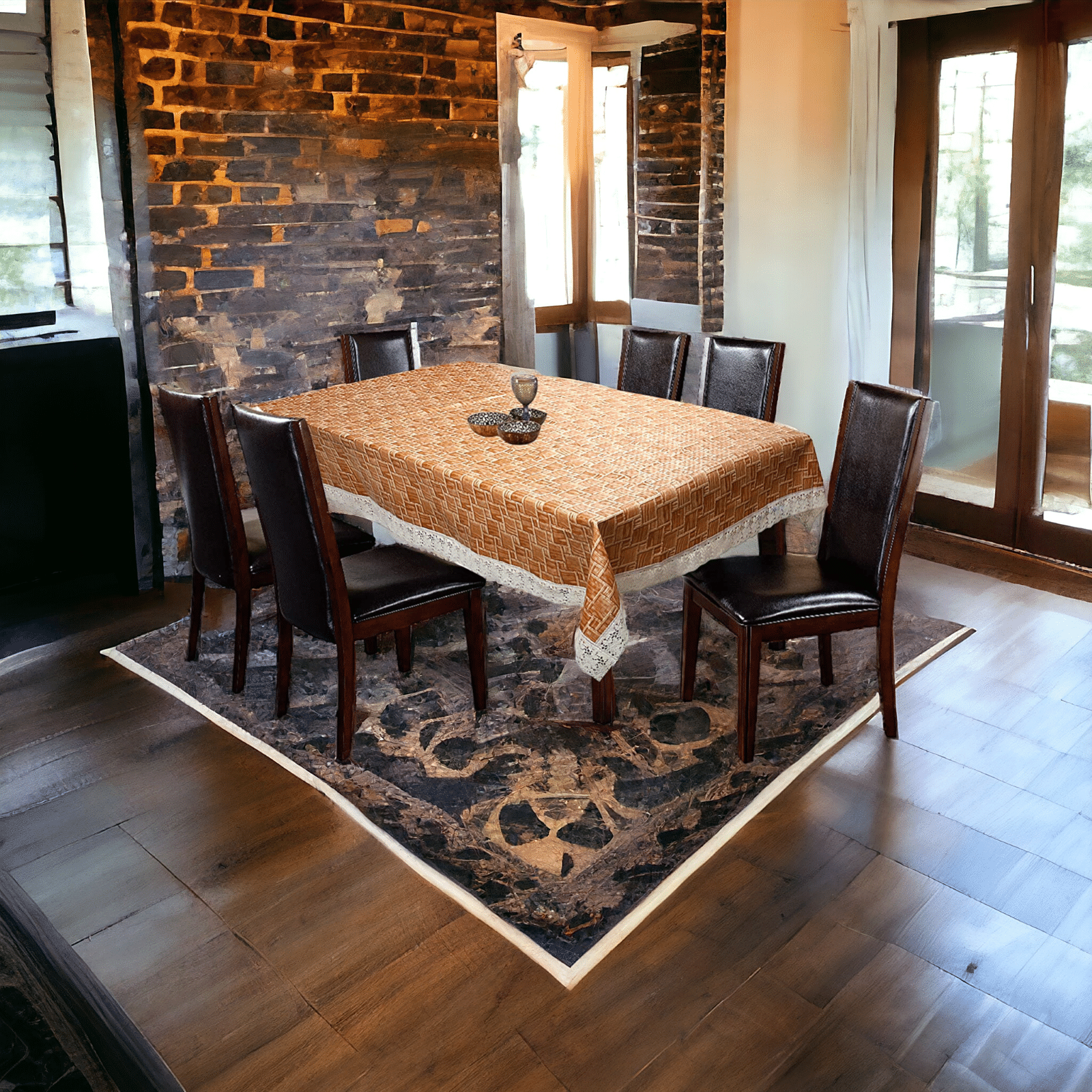     			mopak decor Printed Polyester 4 Seater Square Table Cover ( 152 x 102 ) cm Pack of 1 Brown