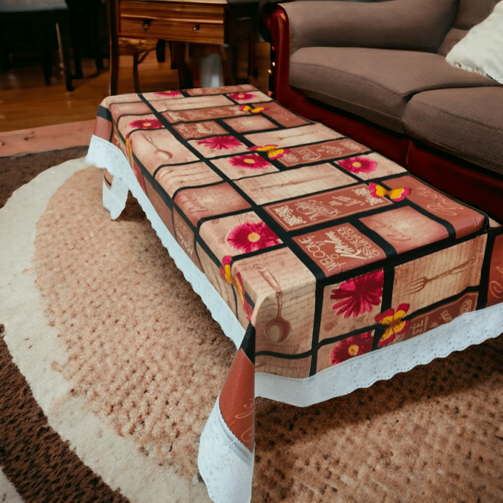 mopak decor Printed Polyester 6 Seater Square Table Cover ( 229 x 152 ) cm Pack of 1 Brown mopak decor Printed Polyester 6 Seater Square Table Cover ( 229 x 152 ) cm Pack of 1 Brown