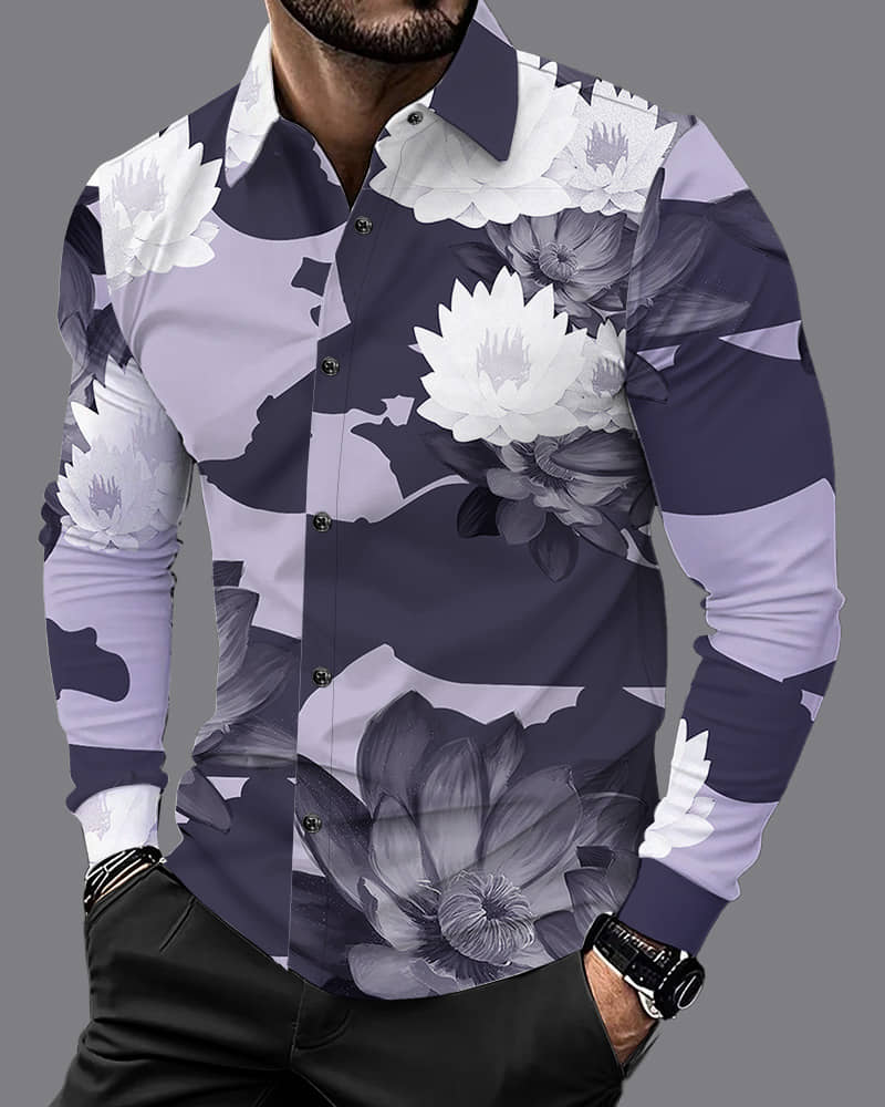 Eyebogler Polyester Regular Fit Printed Full Sleeves Men's Casual Shirt - Purple ( Pack of 1 )