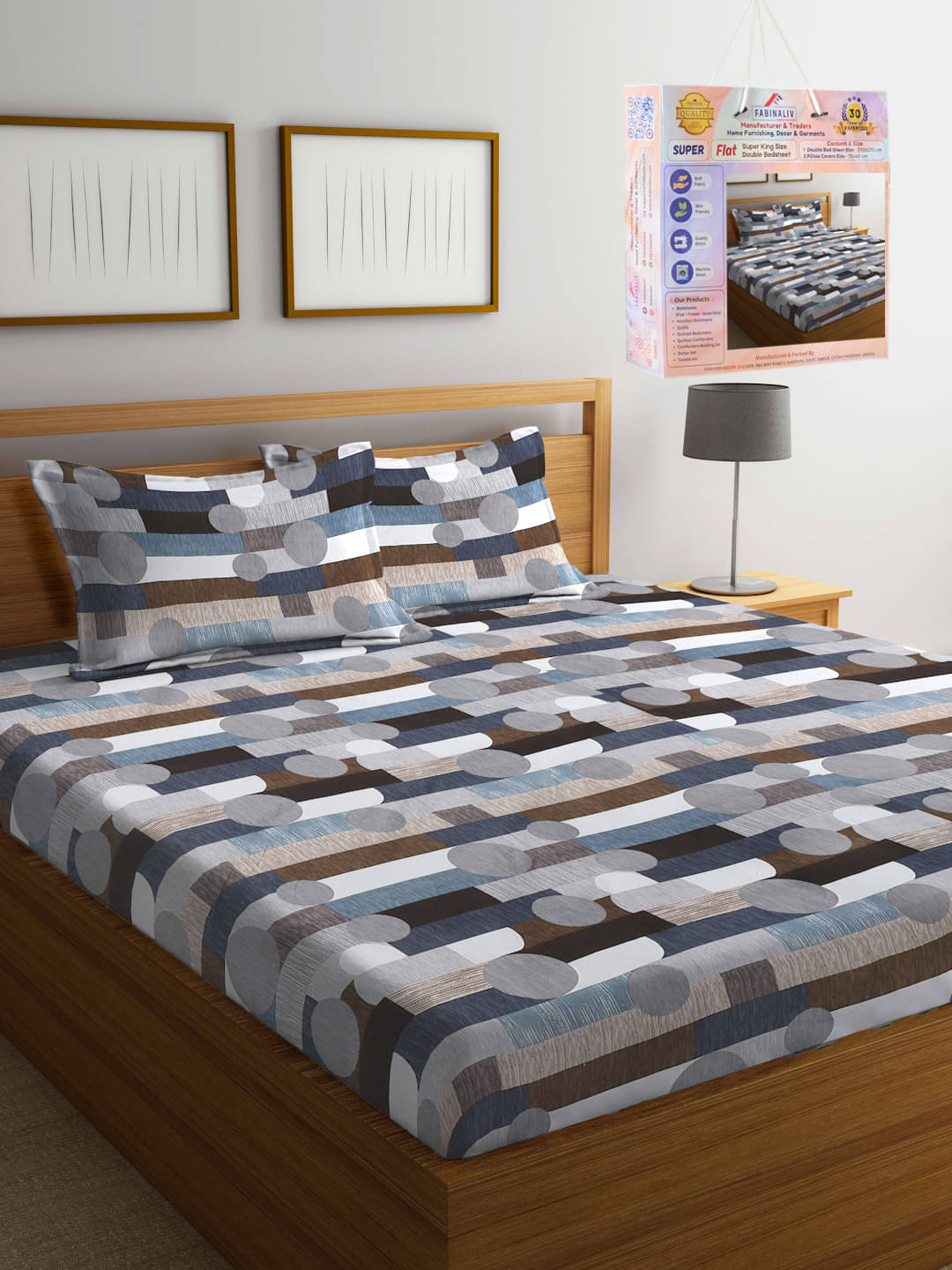 FABINALIV Poly Cotton 1 Double King Bedsheet with 2 Pillow Covers ( Grey )     			FABINALIV Poly Cotton 1 Double King Bedsheet with 2 Pillow Covers ( Grey )