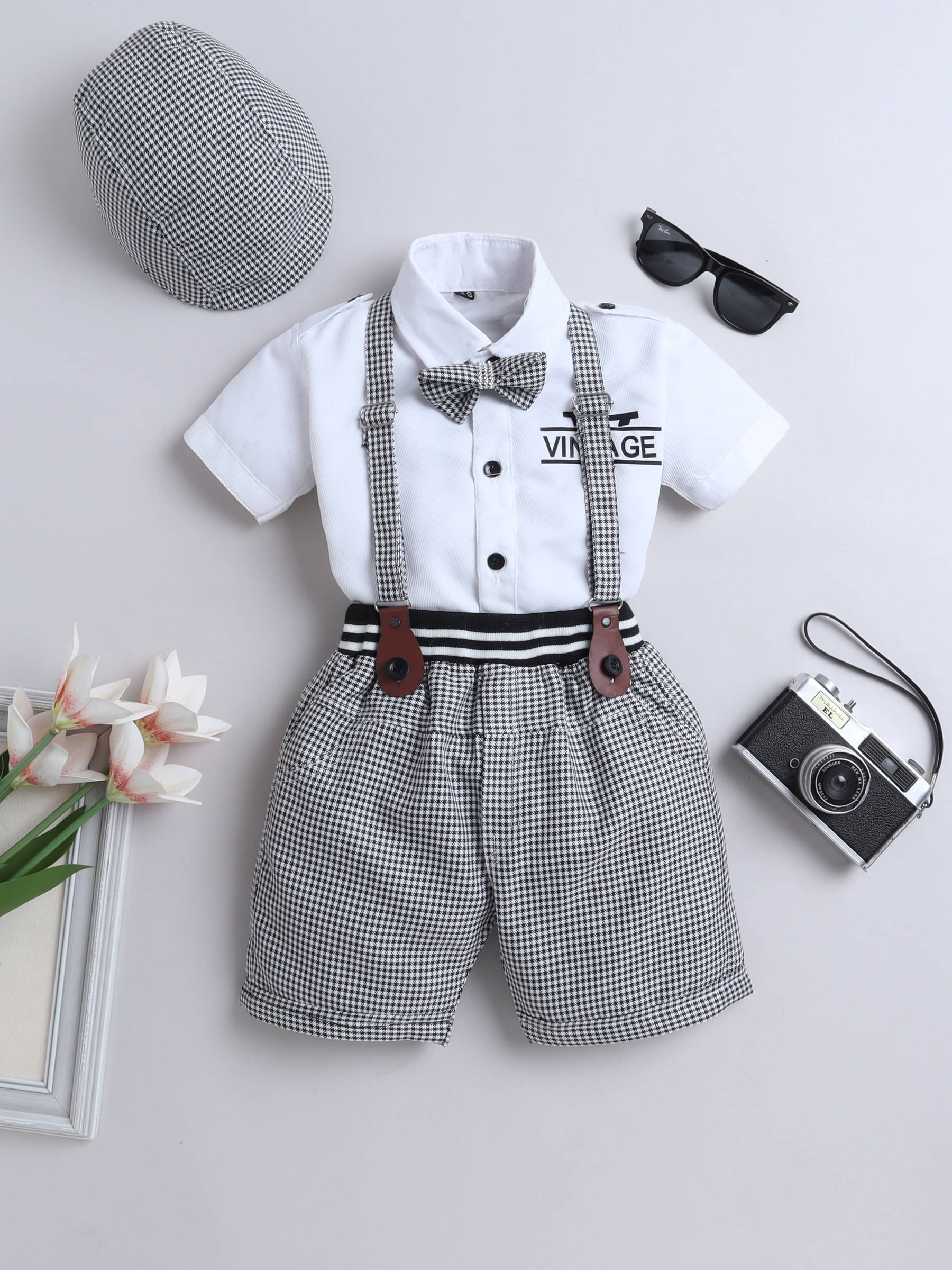     			Fourfolds Pack of 1 Baby Boys Cotton Blend Shirt & Shorts Set ( White )