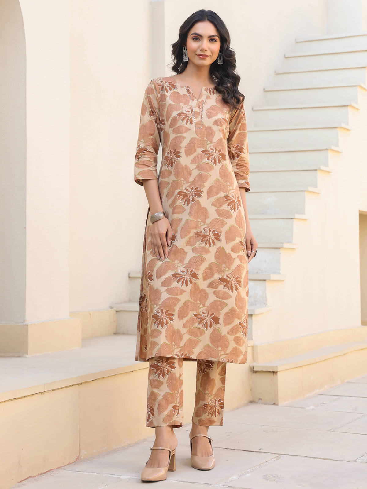 Janasya Cotton Printed Kurti With Pants Women's Stitched Salwar Suit - Beige ( Pack of 1 ) Janasya Cotton Printed Kurti With Pants Women's Stitched Salwar Suit - Beige ( Pack of 1 )