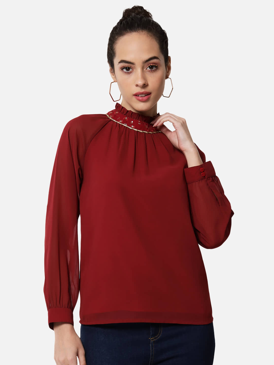 OTIRA Women's Georgette Regular Top ( Maroon )