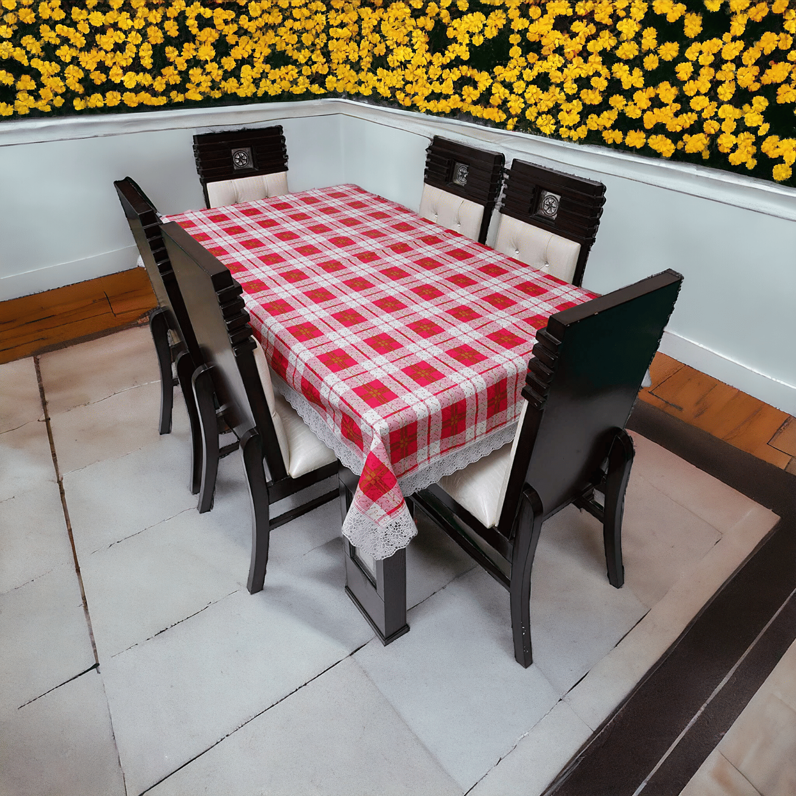 mopak decor Checks Polyester 4 Seater Square Table Cover ( 152 x 102 ) cm Pack of 1 Red mopak decor Checks Polyester 4 Seater Square Table Cover ( 152 x 102 ) cm Pack of 1 Red