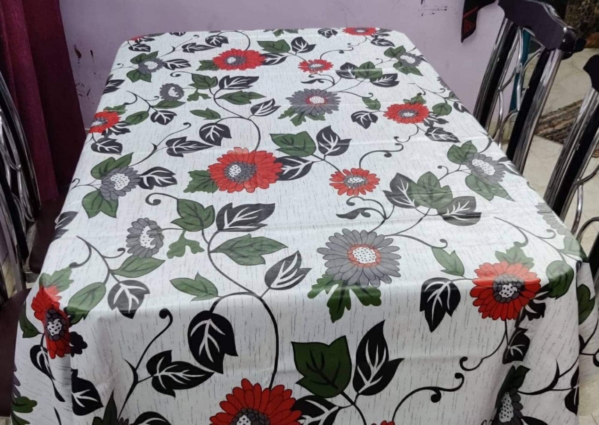     			mopak decor Printed Polyester 4 Seater Square Table Cover ( 229 x 152 ) cm Pack of 1 Gray