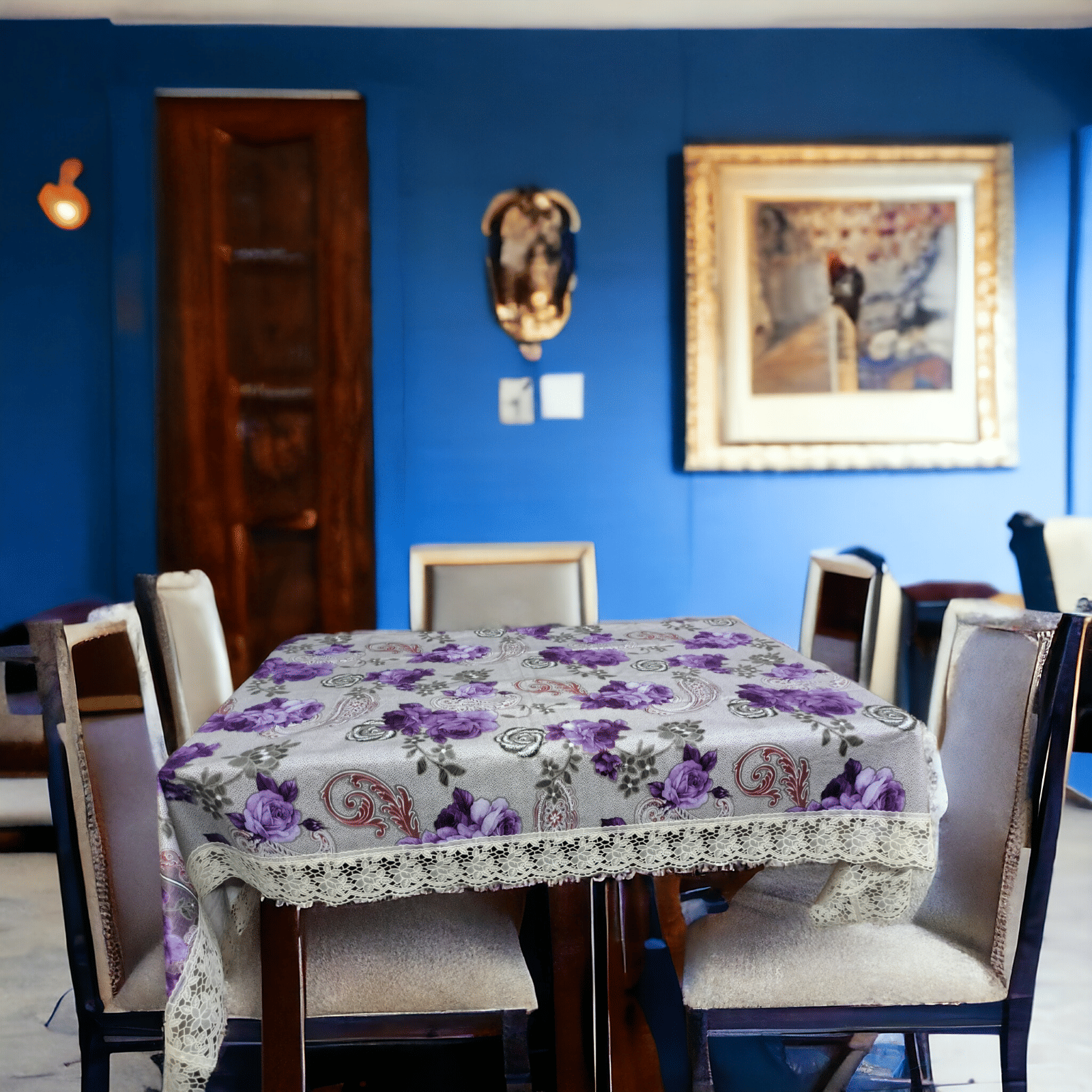     			mopak decor Printed Polyester 4 Seater Square Table Cover ( 152 x 102 ) cm Pack of 1 Purple