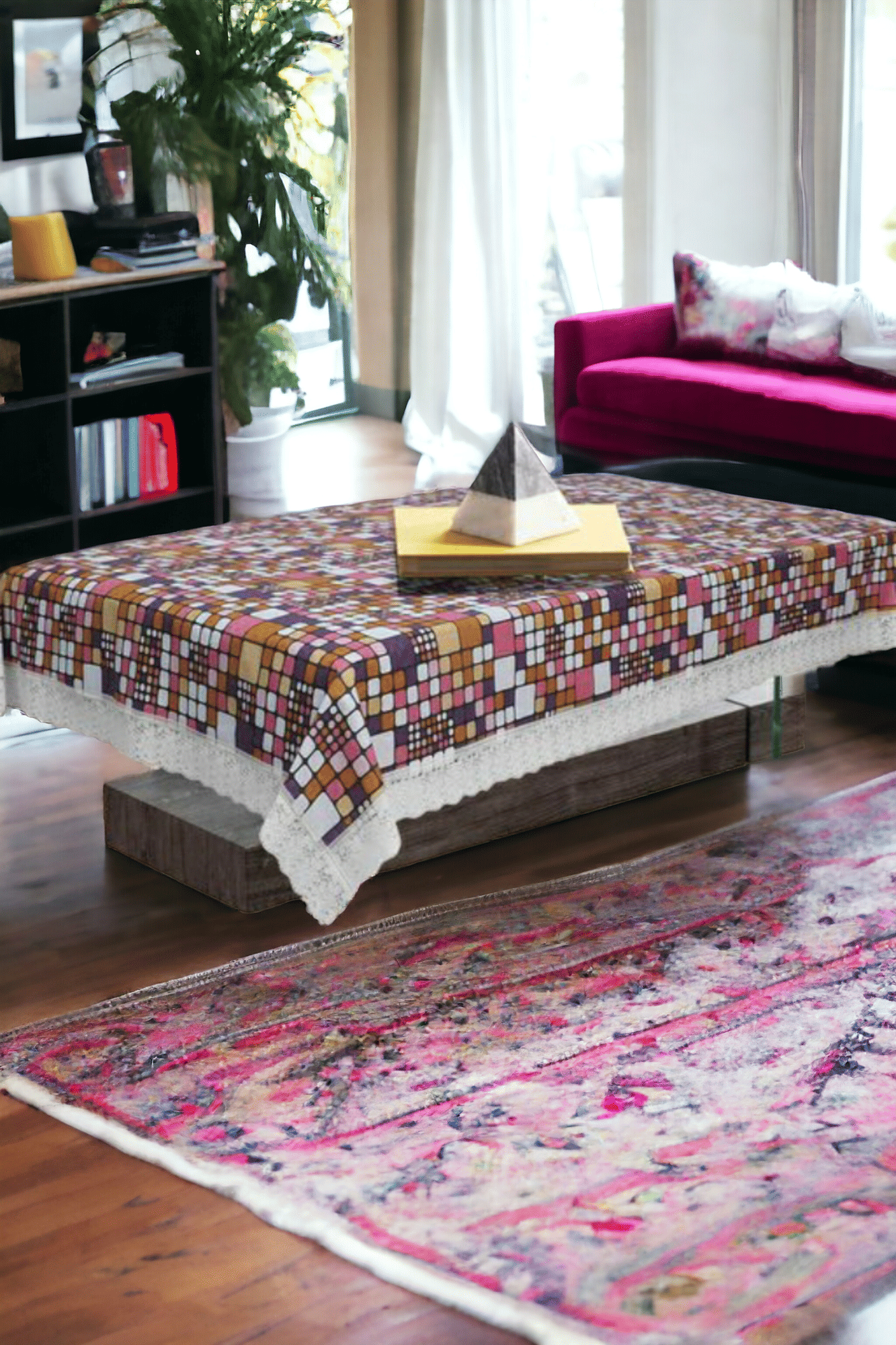     			mopak decor Printed Polyester 4 Seater Square Table Cover ( 152 x 102 ) cm Pack of 1 Red