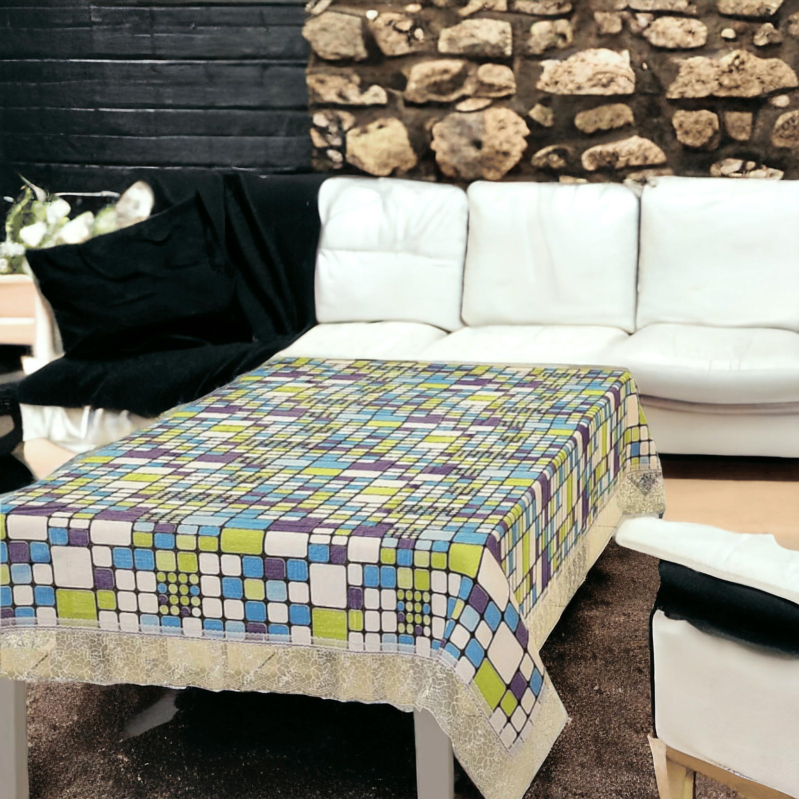     			mopak decor Printed Polyester 6 Seater Rectangle Table Cover ( 229 x 152 ) cm Pack of 1 Green